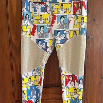 GRRRL Power Leggings Ali Amen Strong Workout Pants Mesh Graphic Comic NWT